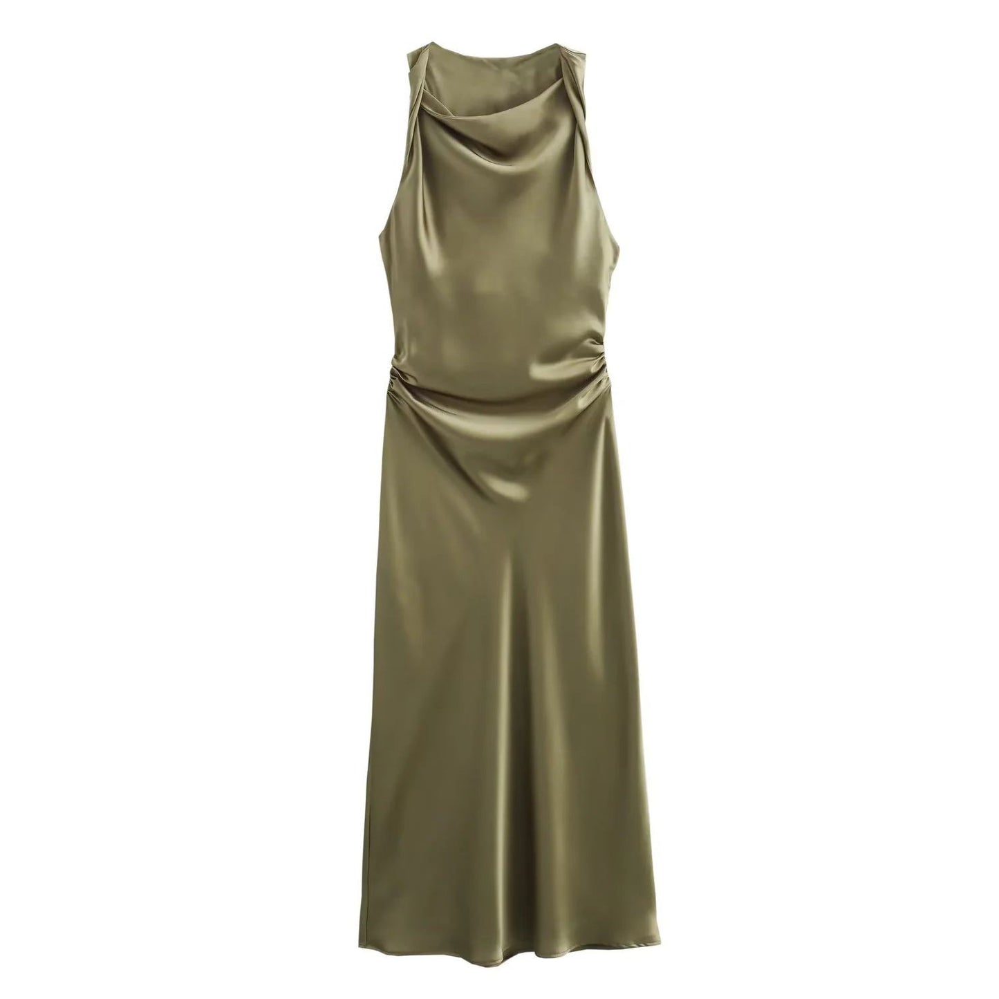 TRAF Satin Long Dresses for Women 2024 Summer Slip Midi Dress Woman Sexy Evening