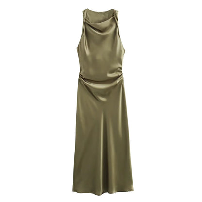 TRAF Satin Long Dresses for Women 2024 Summer Slip Midi Dress Woman Sexy Evening