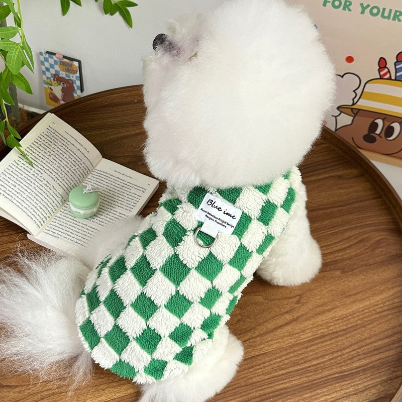 Colete Quente para Cães Outono Inverno, Roupas de Cachorro de Lã, Casaco de Luxo Xadrez para Filhotes, Moletons para Chihuahua Bichon Yorkie, Pulôver para Cães, Casaco para Animais de Estimação