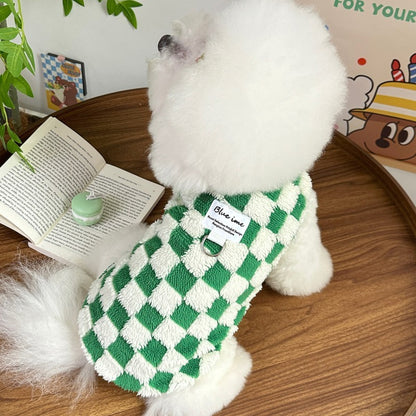 Colete Quente para Cães Outono Inverno, Roupas de Cachorro de Lã, Casaco de Luxo Xadrez para Filhotes, Moletons para Chihuahua Bichon Yorkie, Pulôver para Cães, Casaco para Animais de Estimação