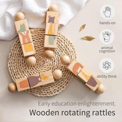 1pc Baby Wooden Rotating Rattle Animal Matching Newborn Soothing Toy Rotate Blocks Rotating Puzzle Montessori Toys for Babys