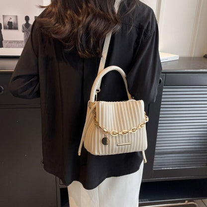 Unique Pleated Design Crossbody Bag Stylish Elegant Bucket Bag Chain Shoulder Messenger Bag Evening
