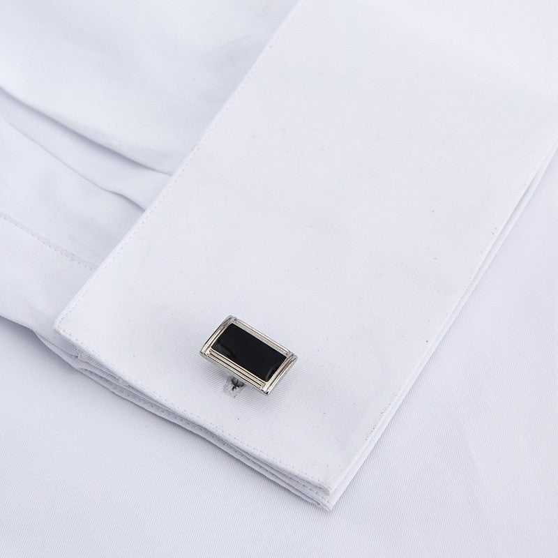 Men's Classic French Cuff Dress Shirt Covered Placket Long Sleeve Tuxedo Male Shirts with Cufflinks No Pocket Office Work White
