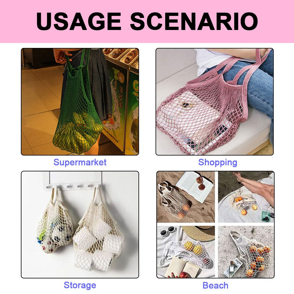 Silicone World 1PC Portable Reusable Grocery Mesh Bag Cotton Shopping Mesh Bags Handheld Shoulder Back Fruit Vegetable Net Bag