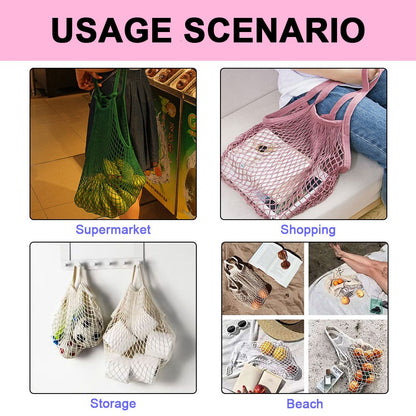 Silicone World 1PC Portable Reusable Grocery Mesh Bag Cotton Shopping Mesh Bags Handheld Shoulder Back Fruit Vegetable Net Bag