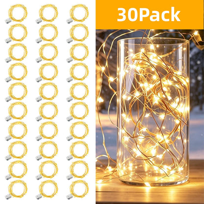 30 Pack LED Fairy Light Battery Powered String Light -6.5-foot 20 LED Silver Line Firefly Star Moon Light, Suitable for DIY Handmade Wedding Table Decoration, Party Bedroom Christmas Decoration, Room Decoration Christmas Decoration
