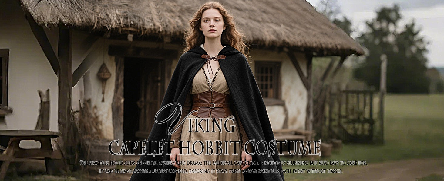 Joukavor Renaissance Hooded Cape Medieval Linen Cloak with Hood for Women Men