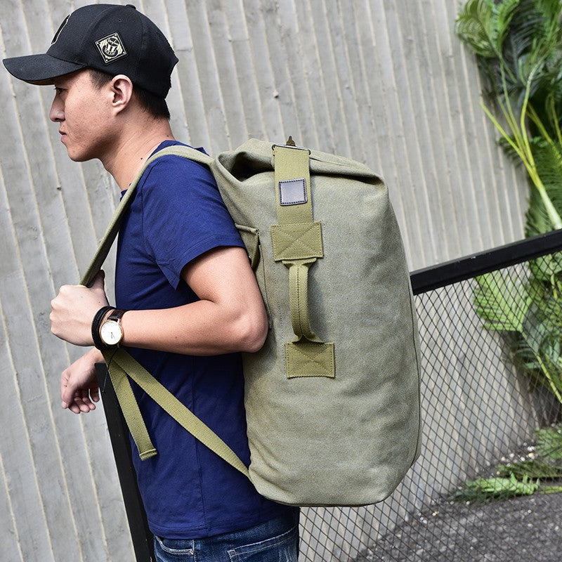 Mochila de Viagem Masculina de Grande Capacidade para Montanhismo, Bolsa de Mão, Mochilas Masculinas de Ombro Tipo Balde de Lona de Alta Qualidade