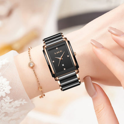 LIGE Fashion Elegant Watch for Women Japanese Movement Ceramics Strap Luxury Ladies Bracelet Quartz Watches Gifts Reloj Mujer