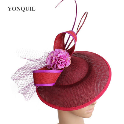 Novo Design Amarelo Com Cabelo Roxo Fascinator Chapéu Tiara Nupcial Casamento Festa Adereço de Cabelo Malha Senhoras Ocasião Acessórios de Cabelo