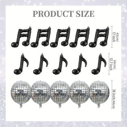 15pcs Music Balloon Set Music Note Black Balloon Silvery 4D Disco Ball Balloons Aluminum Foil Balloons Birthday Party Decoration