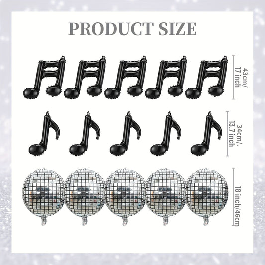 15pcs Music Balloon Set Music Note Black Balloon Silvery 4D Disco Ball Balloons Aluminum Foil Balloons Birthday Party Decoration
