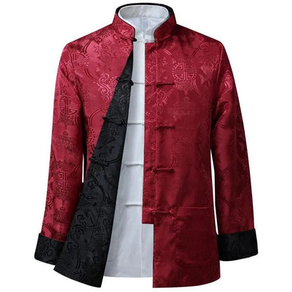 Spring Autumn Double-Sided Wearable Vintage Blazer Jacket Men's Casual Chinese Style Middle-Aged And Elderly Fashion Outerwear