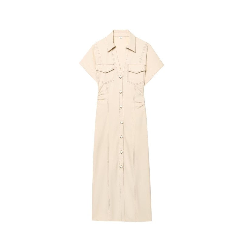 ETJ 2025  Spring New 1975 series denim MIDI dress with lapel side zipper fashion