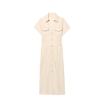 ETJ 2025  Spring New 1975 series denim MIDI dress with lapel side zipper fashion