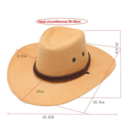 Chapéu Unissex de Cowboy para Praia em Camurça Sintética Aba Larga Proteção Solar Chapéu de Festa Cosplay Chapéu de Jazz Cor Sólida Respirável