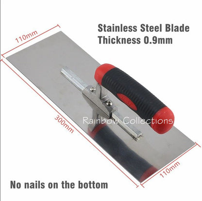 Espátula/Colher de Pedreiro de Aço Inoxidável de Alta Qualidade 300*110mm com Cabo Plástico para Construção e Concreto, Espessura 0,9mm