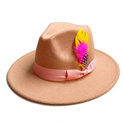 Leather Pink Fedora Wide brimmed Jazz Hat Autumn/Winter Classic Elegant Panama Hat Gentleman Hat Wholesale Sombrero