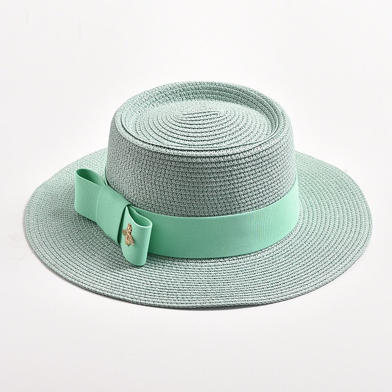 Novos Chapéus de Palha Primavera Verão Femininos de Superfície Ondulada, Topo Reto, Laço, Boné de Vestido, Chapéu de Sol para Viagem e Praia, Gorra