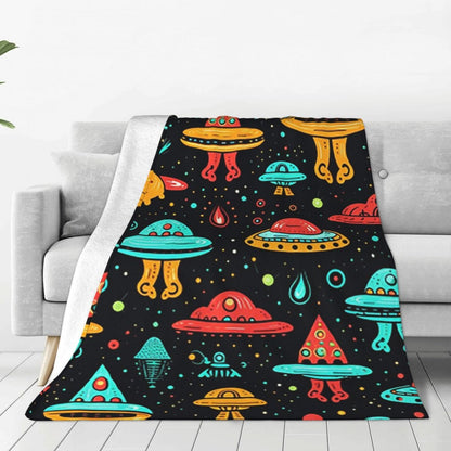 Aliens And UFOs Pattern  Blanket Flannel Sofa Throw Blanket Multi-function for Home Bedroom Office Throws Bedspread Quilt