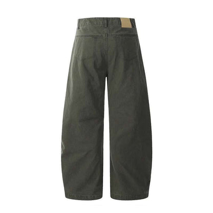 Calça Cargo Masculina de Verão, Nova, Cor Sólida, Lavada, com Corte em Curva, Calça Simples de Perna Larga, Solta, Masculina, Cleanfit, Parte de Baixo N6TY