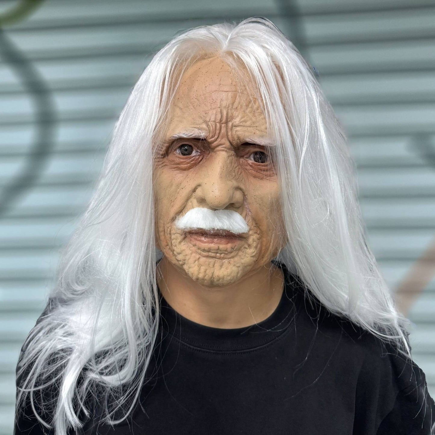 Realistic Old Man Latex Mask with Long White Hair & Mustache – Full Head Cosplay Helmet for Halloween Costume Party Props