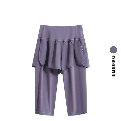 DRUR Knee Length Yoga Pants Summer 2 In 1 Gym Running Shorts Women High Waist Workout Leggings Yogawear Fitness Clothing New