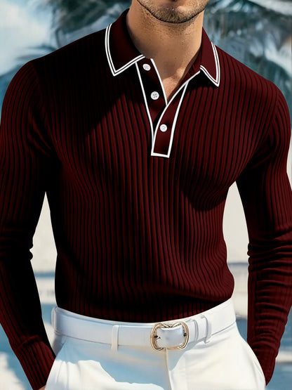 Spring And Autumn New Men's Striped Long Sleeve Polo Shirt Slim Fit Collar Multi Color Business And Leisure Versatile Men's Top