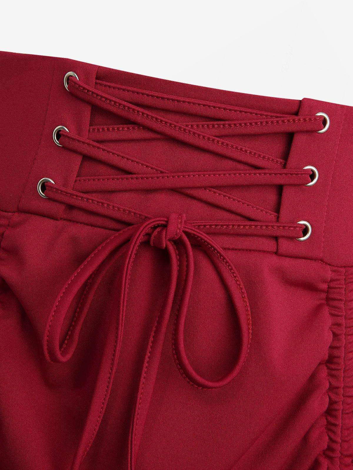 ROSEGAL Plus Size Skirts Women High Elastic Waist Gothic Floral Lace Trim Lace-up Cinched Two Tone Patchwork A Line Skirt