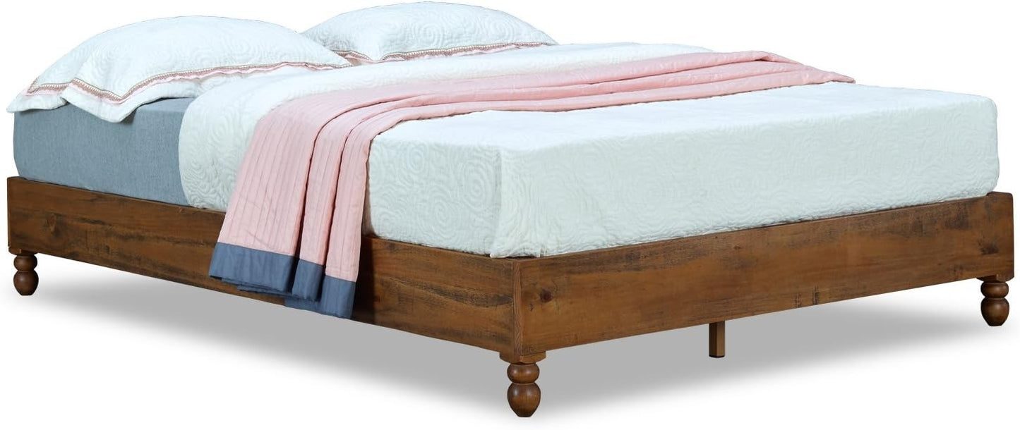 Estrutura de Cama de Madeira Maciça 30 cm Estilo Rústico Dispensa o Uso de Estrado, Acabamento Natural, King