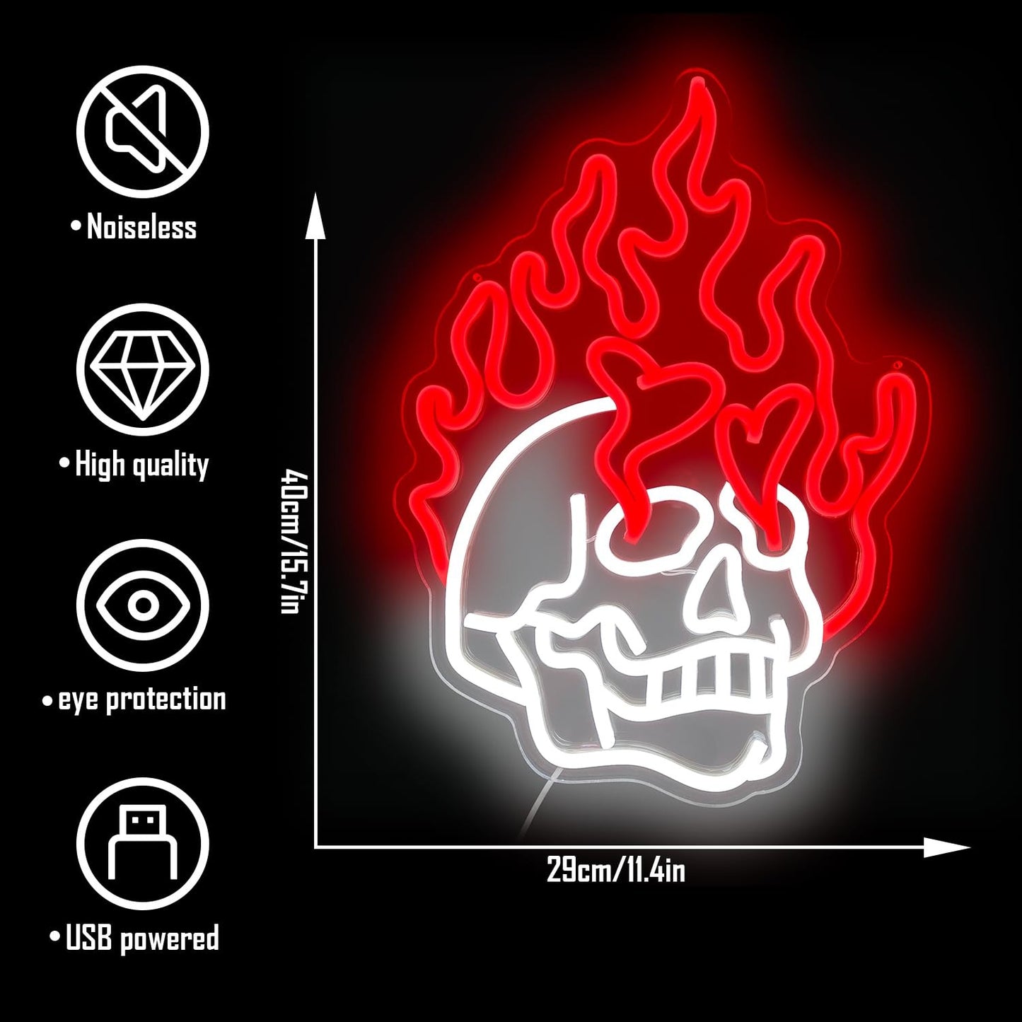Paredes de Neon Chama de Crânio Decoradas com LEDs de Halloween Reguláveis, Alimentadas por USB, Decorações de Festa de Halloween para Caverna Masculina, Bar, Clube, Sala de Jogos