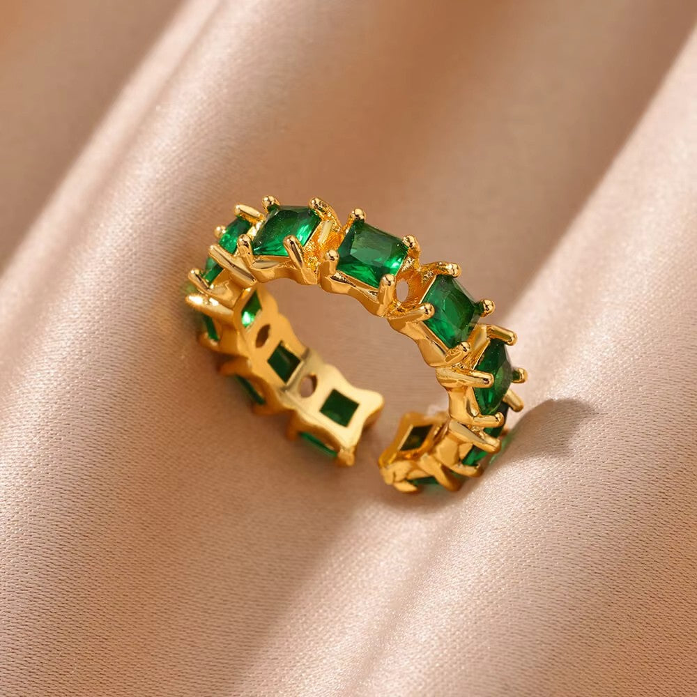 Anéis de Luxo em Aço Inoxidável Banhado a Ouro Pedra Colorida Zircônia Cristal Coração Anel Feminino Casamento Joias Boho Presente de Natal