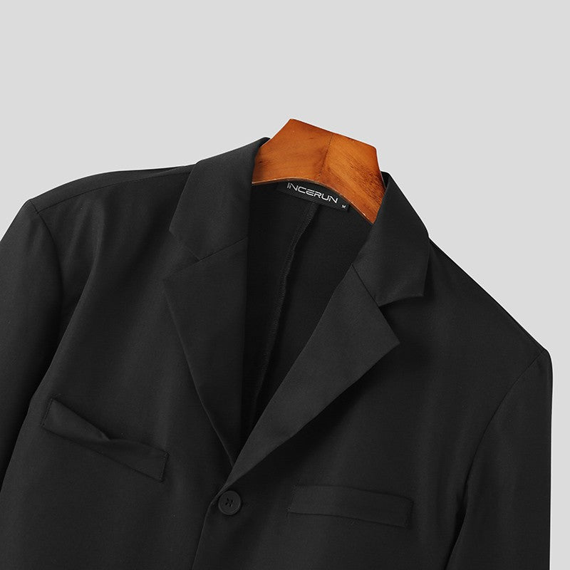 2023 Men Blazer Solid Color Lapel Long Sleeve Autumn Casual Suits One Button Streetwear Fashion Male Crop Coats S-5XL INCERUN