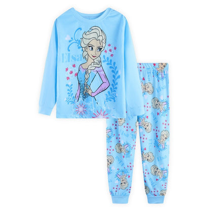 New Kids Pajama Set Cotton Soft Elsa nightwear Anna Print Loungewear Long Sleeve Pjs Sleepwear for Toddler Boys Girls nighty