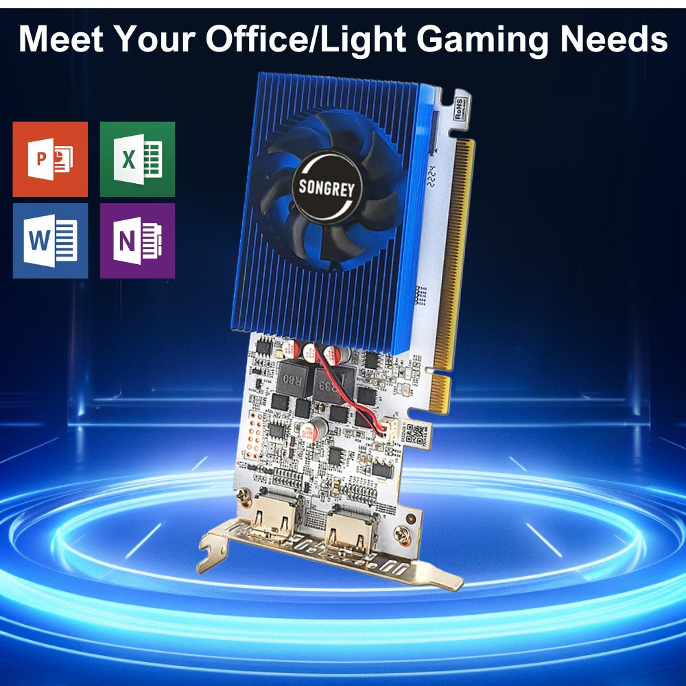 Placa de Vídeo SRhonyra GT730 4GB 1080P GPU Low Profile DDR3 2HDMI 2 Monitores Display PCI-E2.0 16X, GPU para Computador, 1 Ano de Garantia