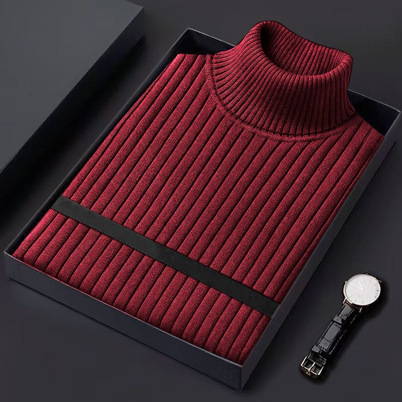 Autum Men's Slim Fit Pullover Sweaters Long Sleeve Turtleneck Sweater Casual Stripe Knitted Winter Warm Outdoor Streetwear