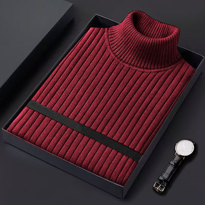 Autum Men's Slim Fit Pullover Sweaters Long Sleeve Turtleneck Sweater Casual Stripe Knitted Winter Warm Outdoor Streetwear