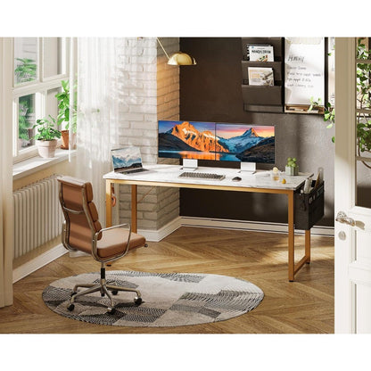 Computer Desk Large Office Desk, 55 Inch Gaming Desk with Storage, Modern PC Desk Work Table with Headphone Hook for Home Offic