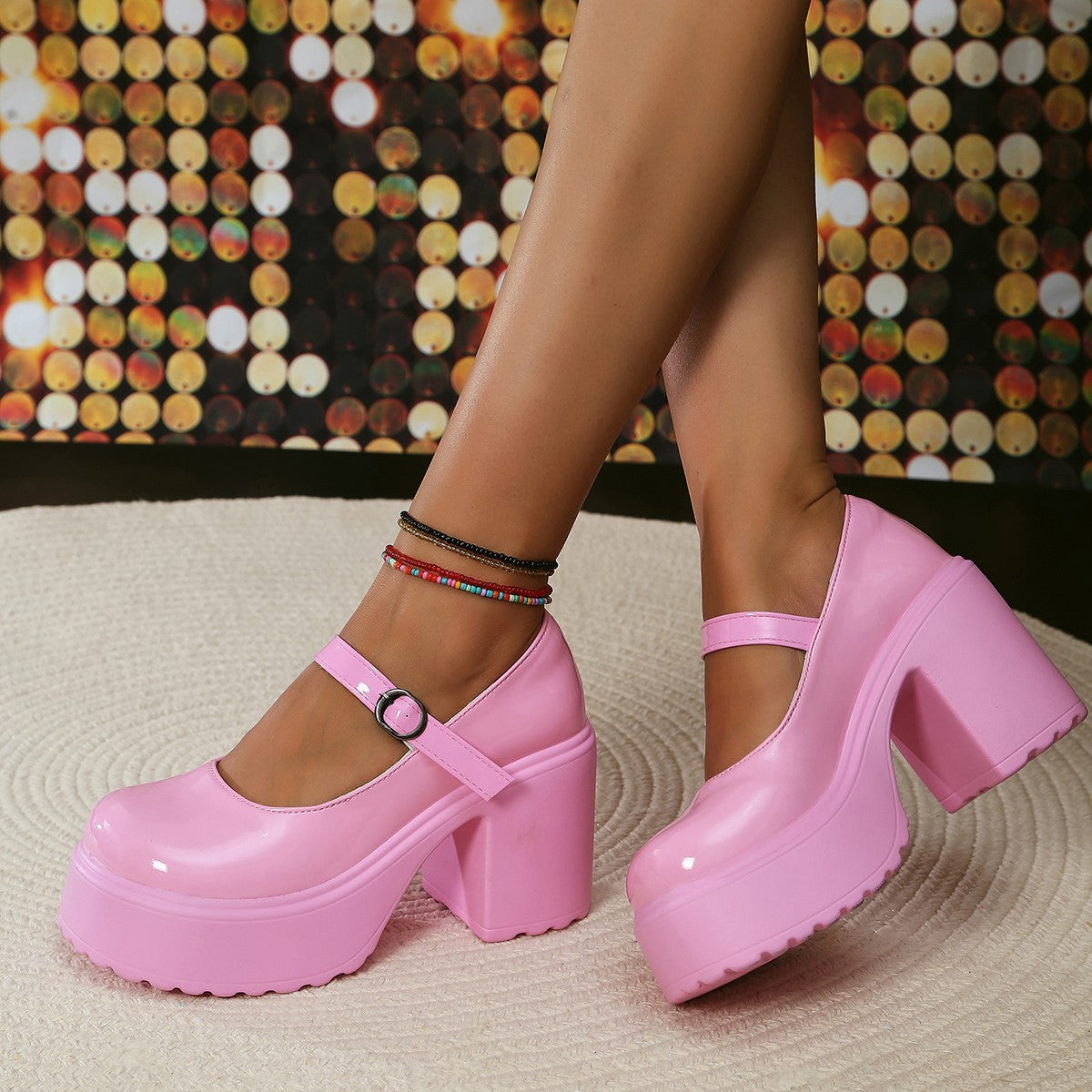 Sapatos Mary Jane Pretos de Salto Agulha Feminino 2023 Gótico Plataforma Grossa Bombas Sapatos Femininos Plus Size com Fivela no Tornozelo para Festa Lolita 42