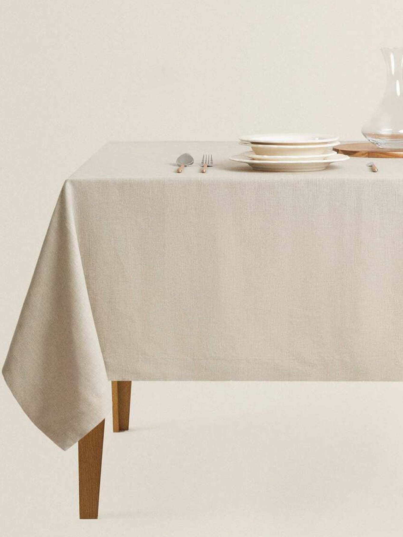 1pc Linen Tablecloth Beige Rectangular Fabric for Dining Picnic Camping