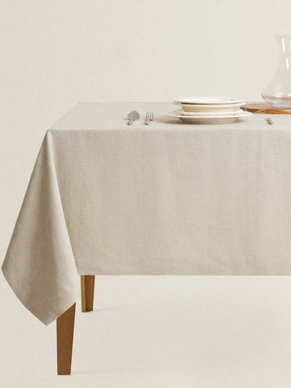 1pc Linen Tablecloth Beige Rectangular Fabric for Dining Picnic Camping