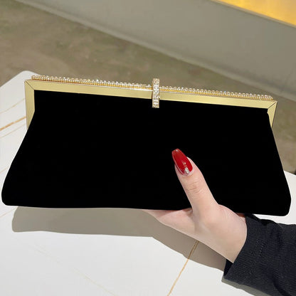 Autumn Winter Luxury Silk Velvet Clutch with Rhinestone Decoration for Formal Events Evening Party Women's Bag