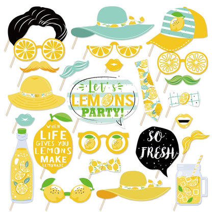 25pcs Lemon Photo Shoot Props With Sticks Party Selfie Photo Props Kit for Kids Birthday Summer Fruits Party Supplies
