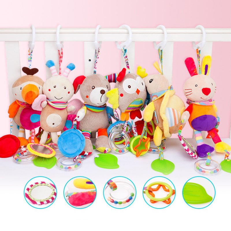 Hot Sale Newborn Baby Plush Stroller Toys Baby Rattles Mobiles Cartoon Animal Hanging Bell Educational Baby Toys 0-12 Months