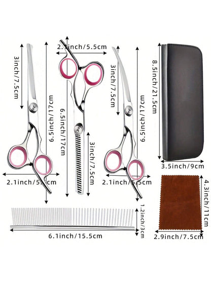 Conjunto de 5 Tesouras Profissionais de Estética para Animais de Estimação - Essencial para Animais de Estimação, Apenas para Móveis, Caixa de Armazenamento Preta