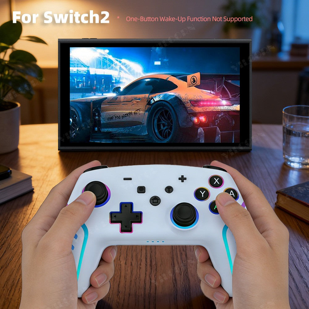 Wireless Gamepad For Switch 2 Pro Controller with Thumbstick Caps RGB Light 6-Axis Gyro Motion Sensing Vibration Joystick for PC
