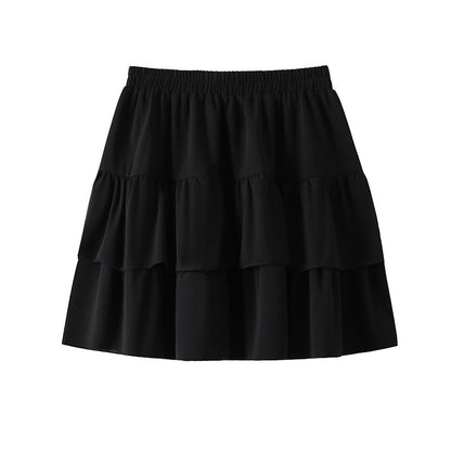 150Kg Plus Size Women's Hip 165 Cake Short Skirt Casual Pleated Ruffled Edge Skirt Black White 5XL 6XL 7XL 8XL 9XL