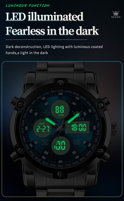 OLEVS Men's Watches Original Multifunctional Wlectronic Watch for Man Waterproof Luminous Alarm Clock Fashion Dress