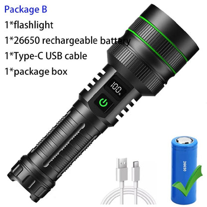 20000000LM Most Powerful LED Flashlight Rechargeable Type-c Flashlight Long Range 2000M Tactical Torch Light For Fishing Hunting