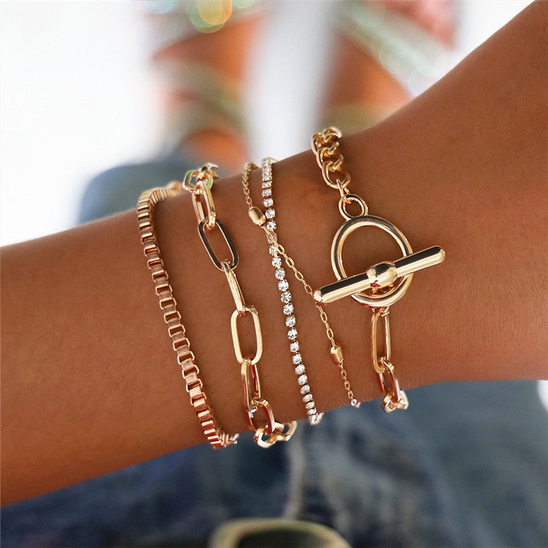 Conjunto de Pulseiras Femininas Corrente Cubana, Cor Dourada, Boho Retrô, Torção Grossa, Joias da Moda de Qualidade, 11 Peças, 2024
